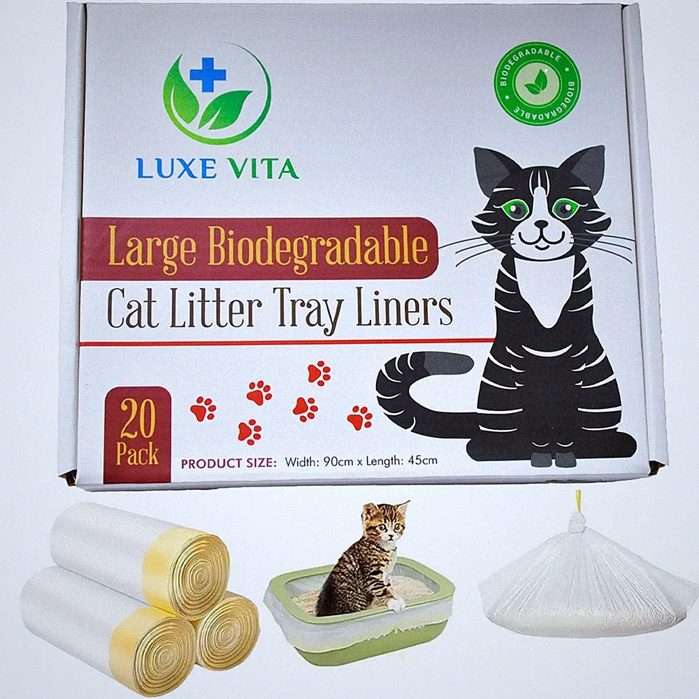 Biologisch abbaubare Katzentoilette Einlagen Beutel Einweg Kordelzug (20 Stück)