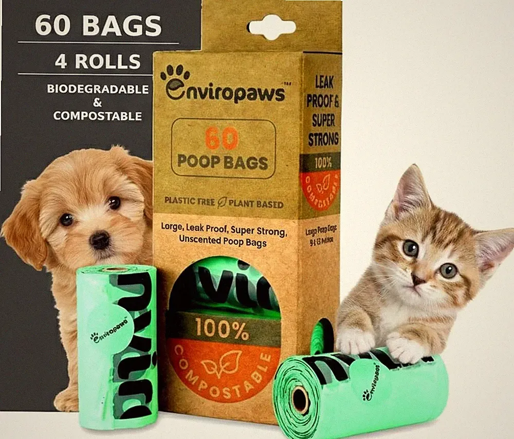 Biologisch abbaubare & kompostierbare Katzenkotbeutel - 60 Hunde- & Katzenklobeutel (4 Rollen...