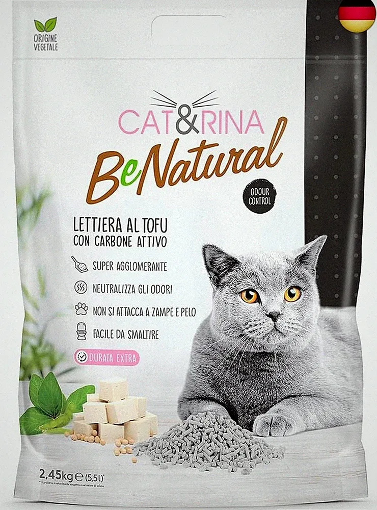 Cat&Rina BeNatural Tofu Katzenstreu, pflanzlich und stark klumpend.