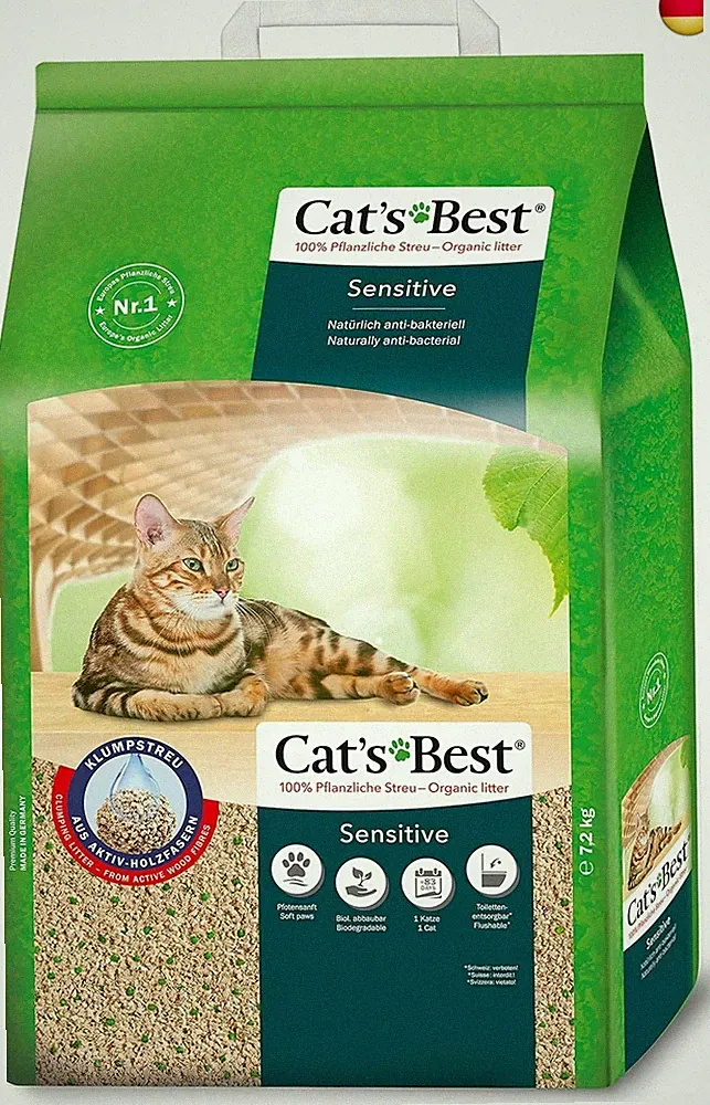 Cat's Best Sensitive, 100 % pflanzliche Katzenstreu, fest klumpend und