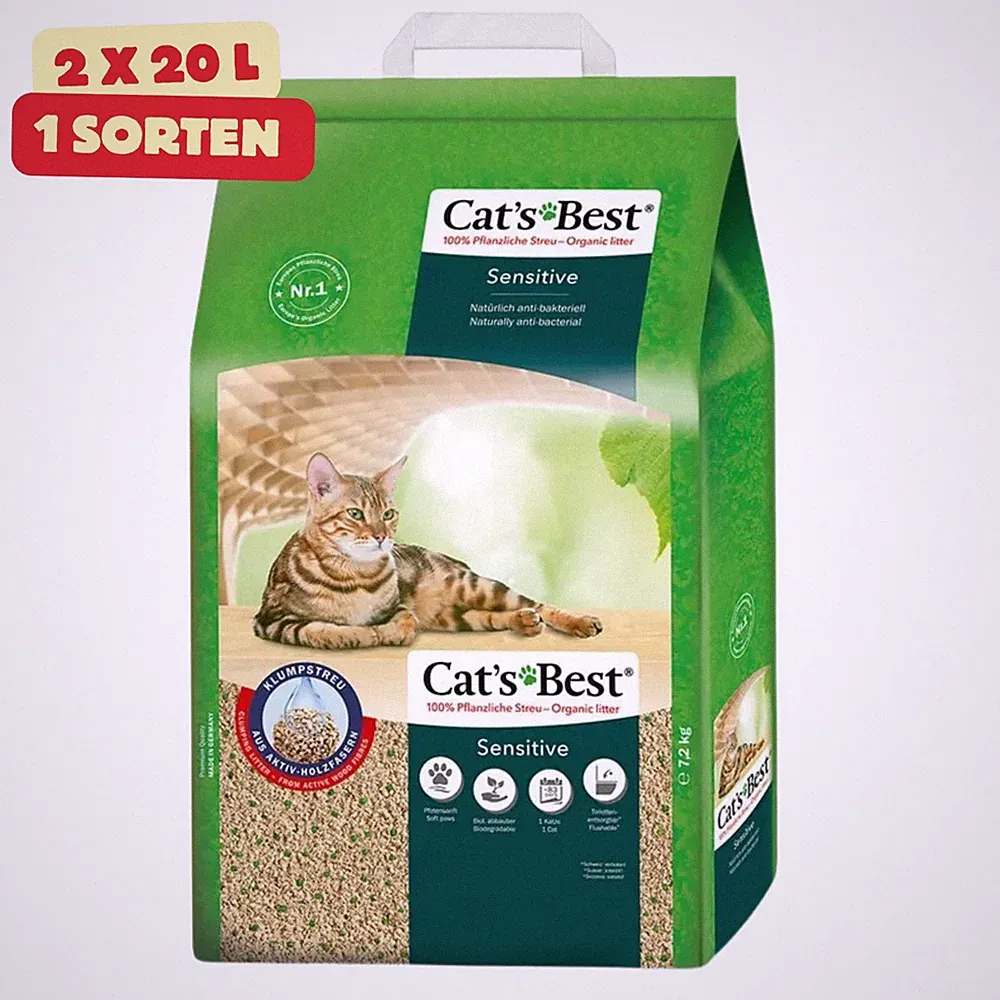 Cat's Best Sensitive Katzenstreu 40l 14kg Klumpstreu Hygiene-Perlen Biologisch