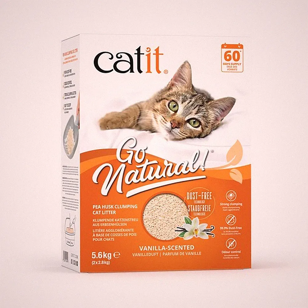Catit Go Natürliche Erbsenschale Klumpendes Katzenstreu Vanille 14L Umweltfreundlicher Geruch
