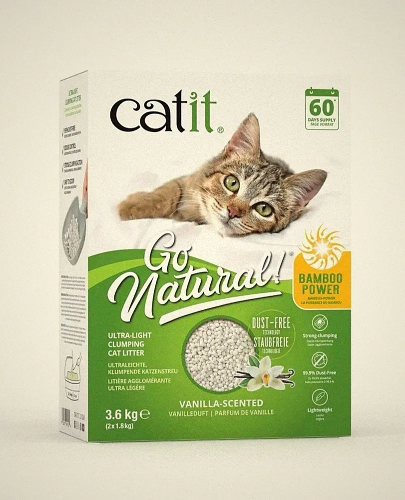 CatIt Go natürliches klumpendes Katzenstreu! Bambuspulver Vanille ultraleicht 3,6 kg