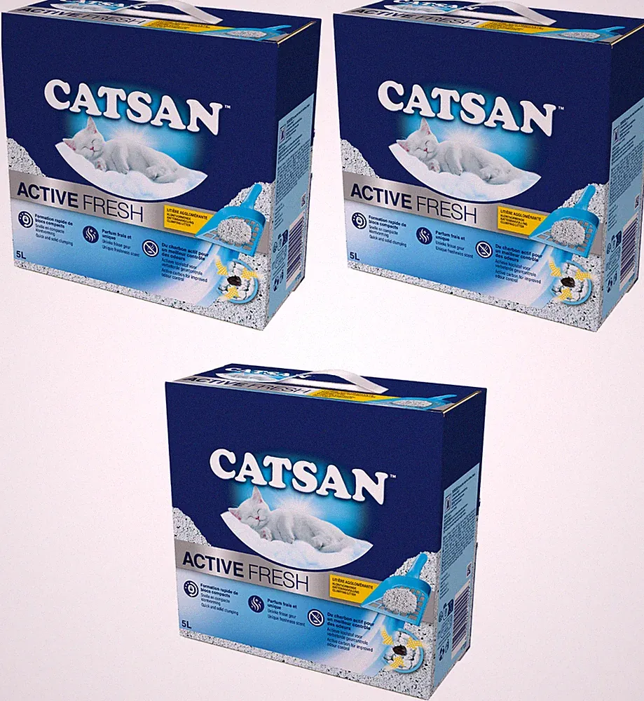 Catsan Active Fresh Weiße Klumpstreu für Katzen Hygienisch Frisch Staubarm 3x5L