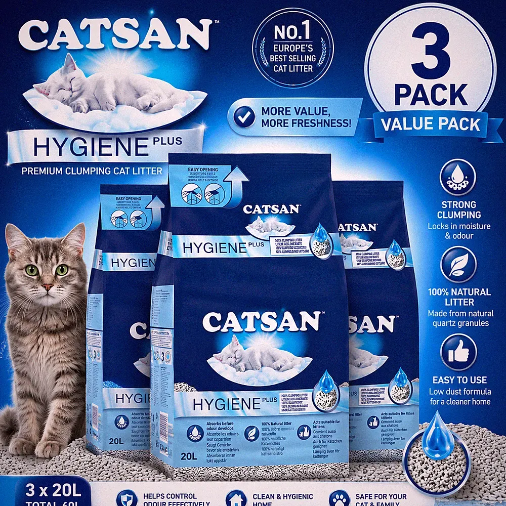 CATSAN Hygiene klumpfreie Geruchskontrolle Katzenstreu 20L (3er Pack)