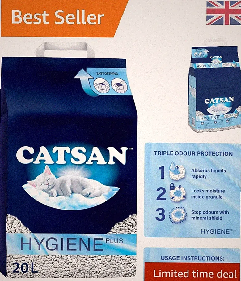 Catsan Hygiene Plus 20L Katzenstreu - Sichere, natürliche Inhaltsstoffe für ein sauberes Zuhause