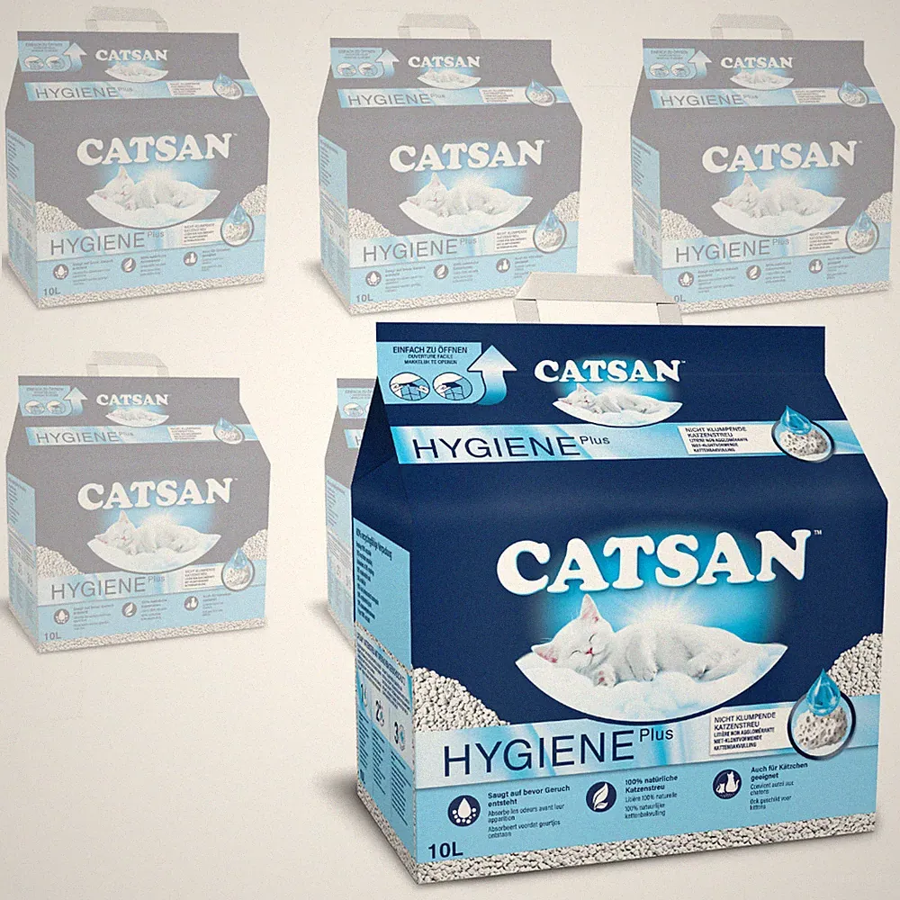 Catsan Hygiene Plus 6x10l Natürliches Bentonit-Katzenstreu (nicht klumpend)