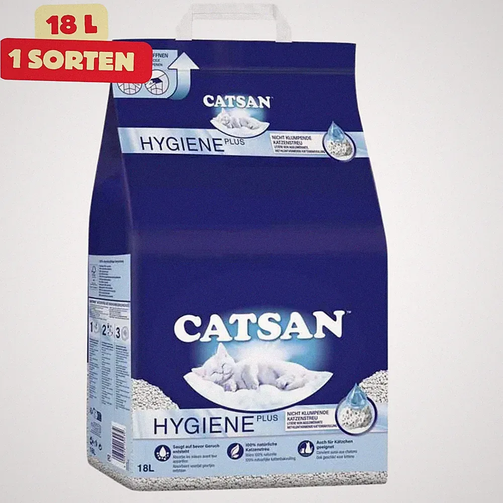 Catsan Hygiene plus Katzenstreu Hygienestreu Nicht klumpend Staubarm Natur 18L