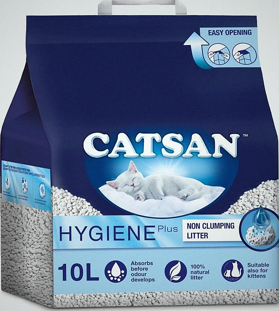 CATSAN Hygiene Plus klumpfreies ausgewachsenes Katzen- und Kätzchenstreu 10 l 100 % natürlich UK