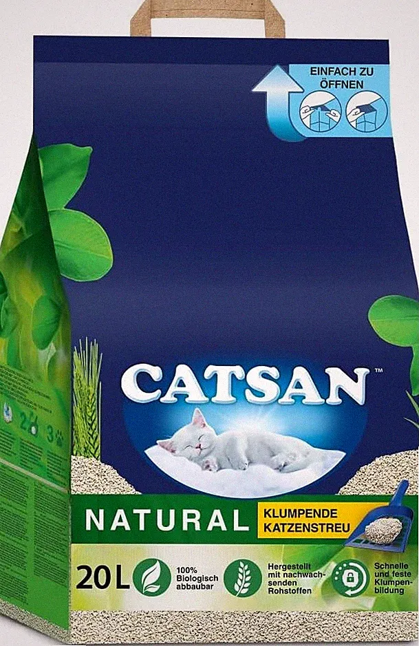 Catsan Natural Kompostierbare Klumpstreu für Katzen, 20 Liter (1 Beutel) – Ka