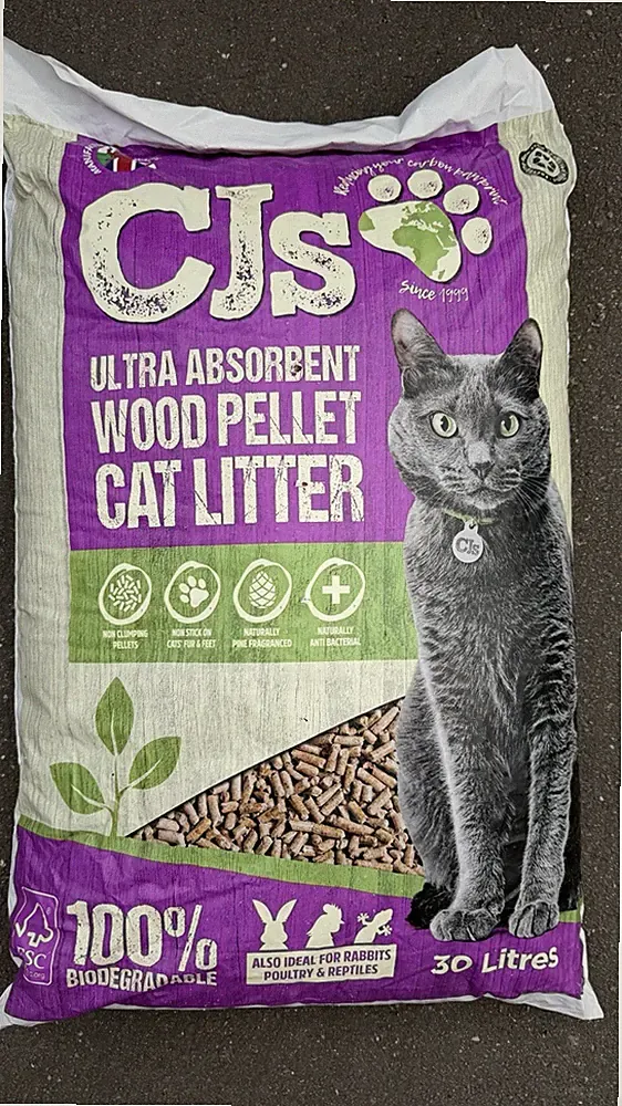 CJs Holzpellet Katzenstreu 30L ultra saugfähig biologisch abbaubar beschädigter Beutel