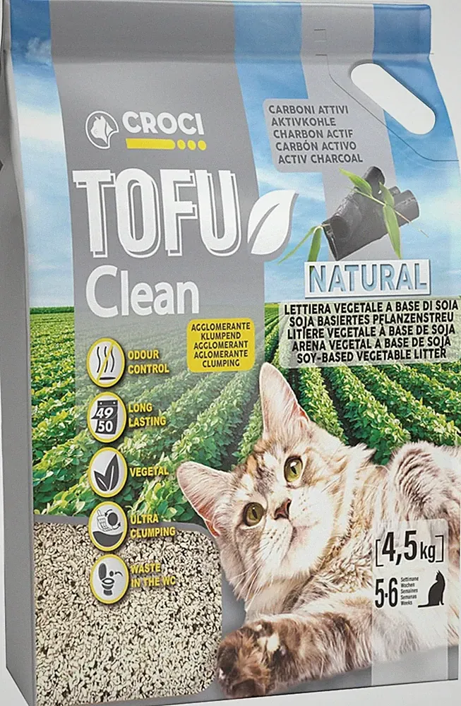 Croci Tofu Clean Katzenstreu, 10 l, Aktivkohle, klumpend, geruchshemmend, mit