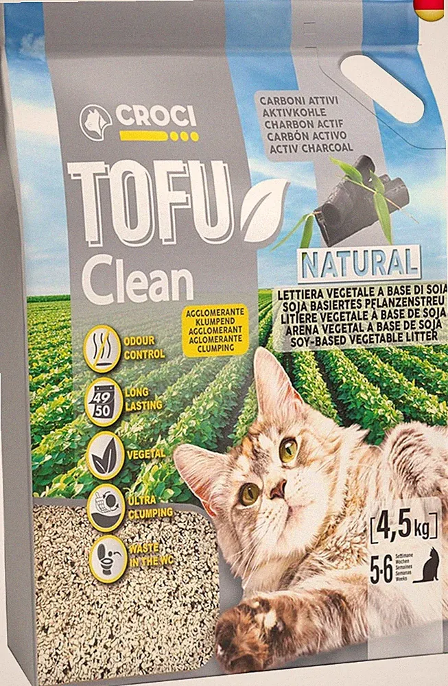 Croci Tofu Clean Katzenstreu, 10 l, Aktivkohle, klumpend, geruchshemmend, mit
