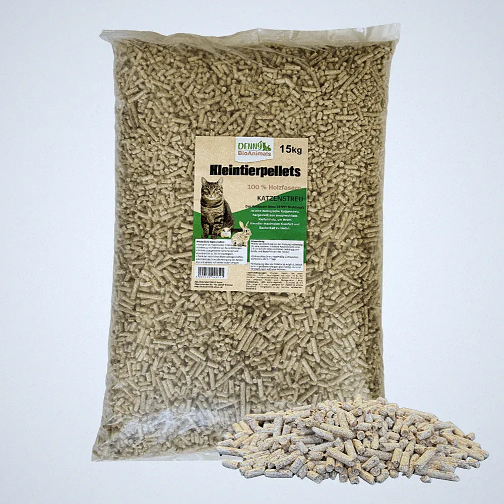Denny BioAnimals® Kleintierstreu, Katzenstreu Holzpellets 15 kg (23 L) – 100% na