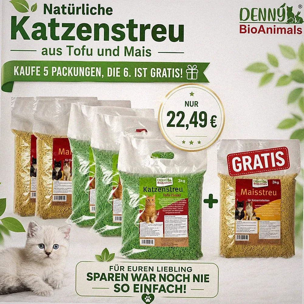 Denny BioAnimals® SET Katzenstreu 18 kg (9 kg Tofu + 6 kg Mais + 1 Tüte 3 kg Mai