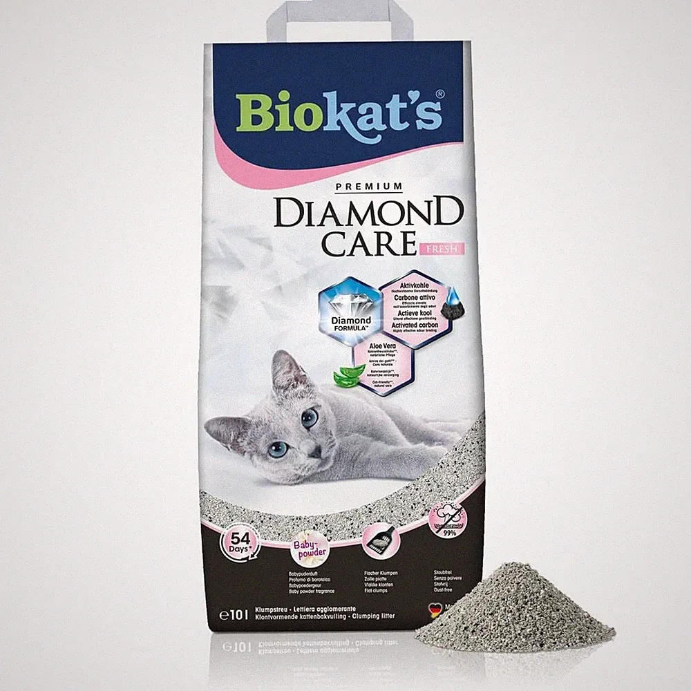 Diamond Care Fresh Katzenstreu mit Babypuder-Duft - Feine Klumpstreu (1 x 10 L)
