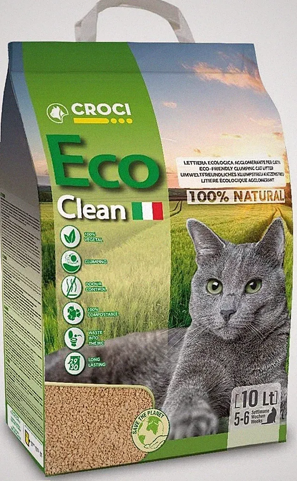 Eco Clean Streu 10 L - Klumpendes Katzenstreu, biologisch abbaubar, spült bis zu