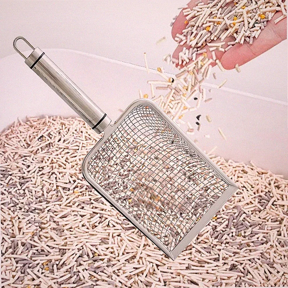 Edelstahlschaufel Katzenstreuschaufel Feinsieb Haustier Sandfilter mit