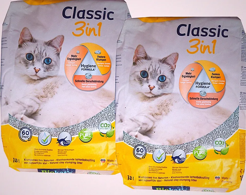 (EUR 0,94/L) Biokat’s Classic 3in1 Katzenstreu Klumpstreu aus Naturton: 2 x 18 L
