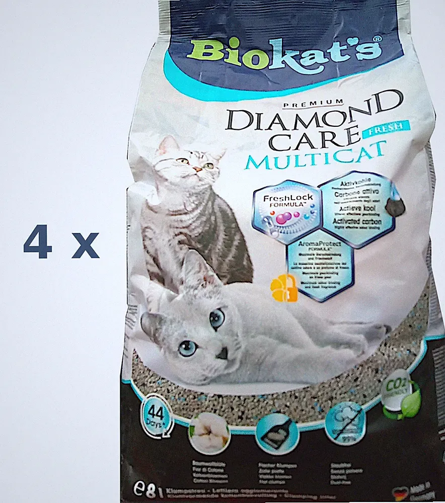 (EUR 1,58 /L) Biokat's Diamond Care MultiCat Fresh Katzenstreu Aktivkohle 4x 8 l