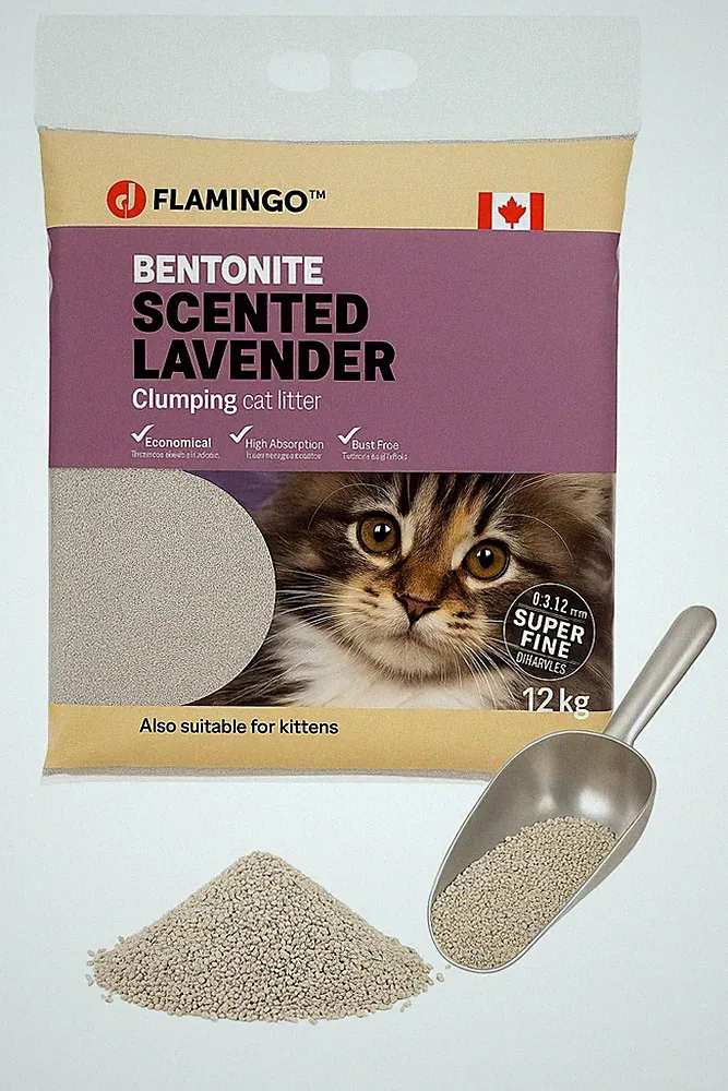 Flamingo Katzenstreu Lavendelduft 12L Klumpstreu Kanada Kätzchen Feinkörnig