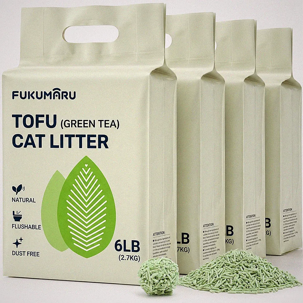 FUKUMARU Katzenstreu 10,8 kg - Tofu Pellets mit Tee, Staubfrei, 4er