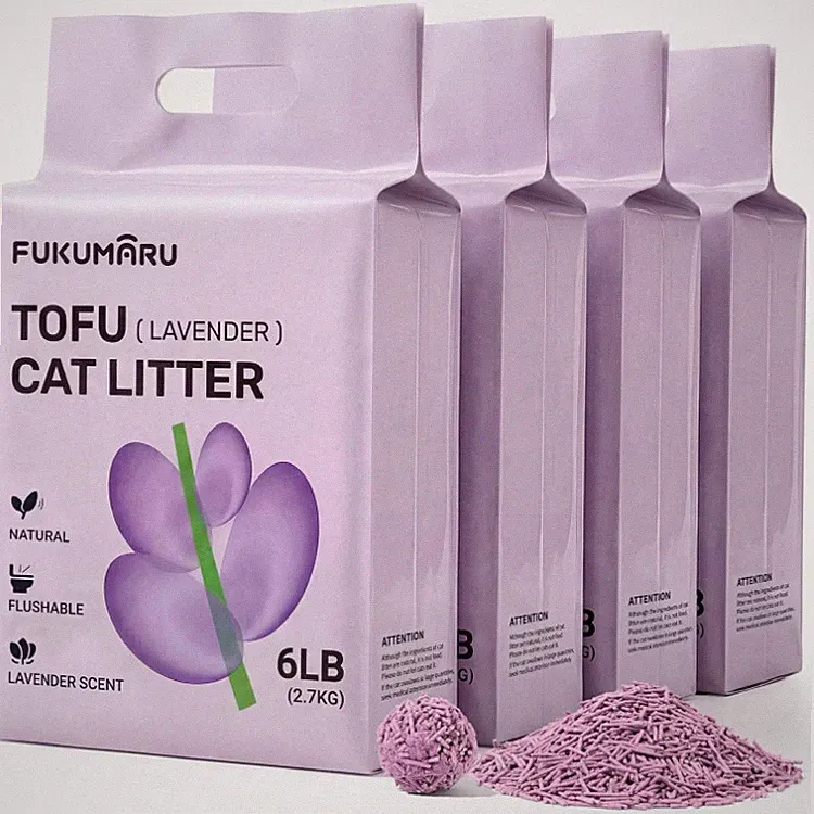 FUKUMARU Tofu Katzenstreu 10,8 kg Granulat mit Lavendelduft, 4er Packung
