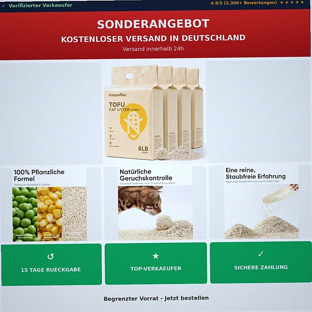 FUKUMARU Tofu Katzenstreu 10,8 kg Klumpstreu Maispellets staubfrei