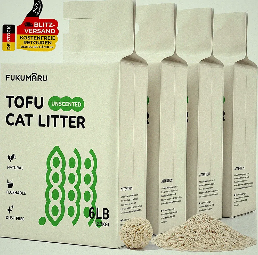 FUKUMARU Tofu Katzenstreu 10,8 Kg, Parfümfrei, Sofort Klumpend, Geruchsneutral