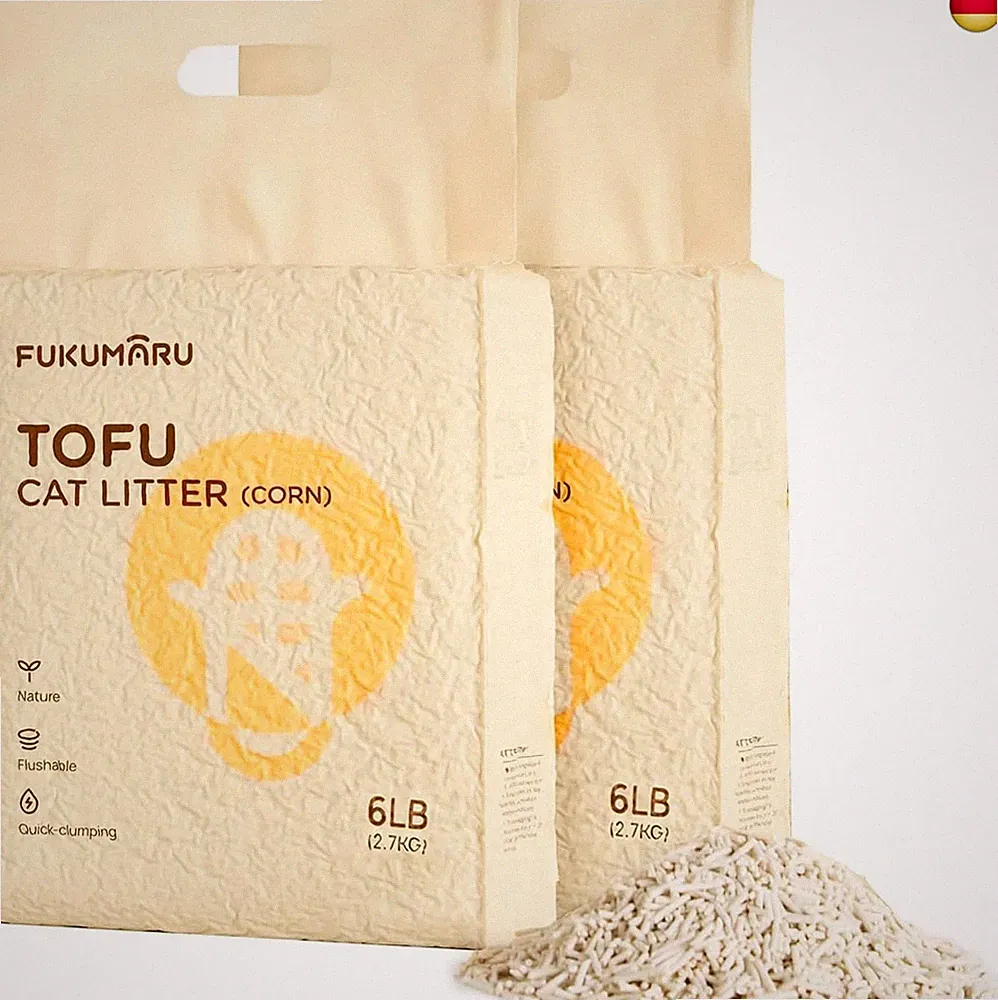 FUKUMARU Tofu Katzenstreu 5.4kg, Klumpstreu für Katzen, Gemischtes Maispellets