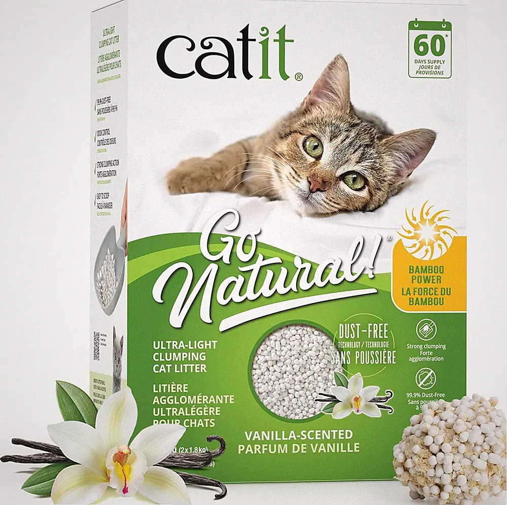 Go Natural Bambus Katzenstreu Vanille Duft, 99% Staubfrei, 3,6Kg, schnell verklumpend