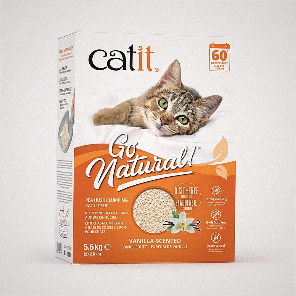 Go Natural! Klumpende Katzenstreu aus Erbsenhülsen 14L mit Vanille Duft