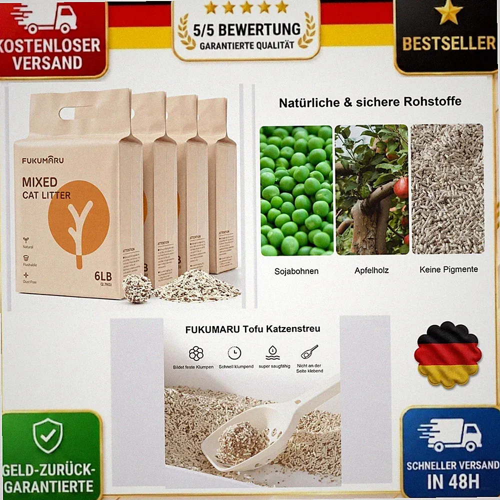 Katzenstreu Klumpstreu 10,8 kg Tofu Apfelholz FUKUMARU staubfrei