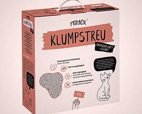 Katzenstreu PRIMOX Babypuderduft Silikat klumpend, mit Duft 8 kg