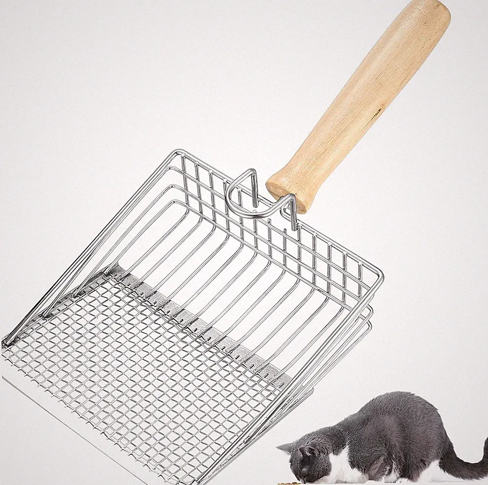 Katzenstreu Schaufel aus Metall Holzgriff für Klumpstreu Reinigung langlebig