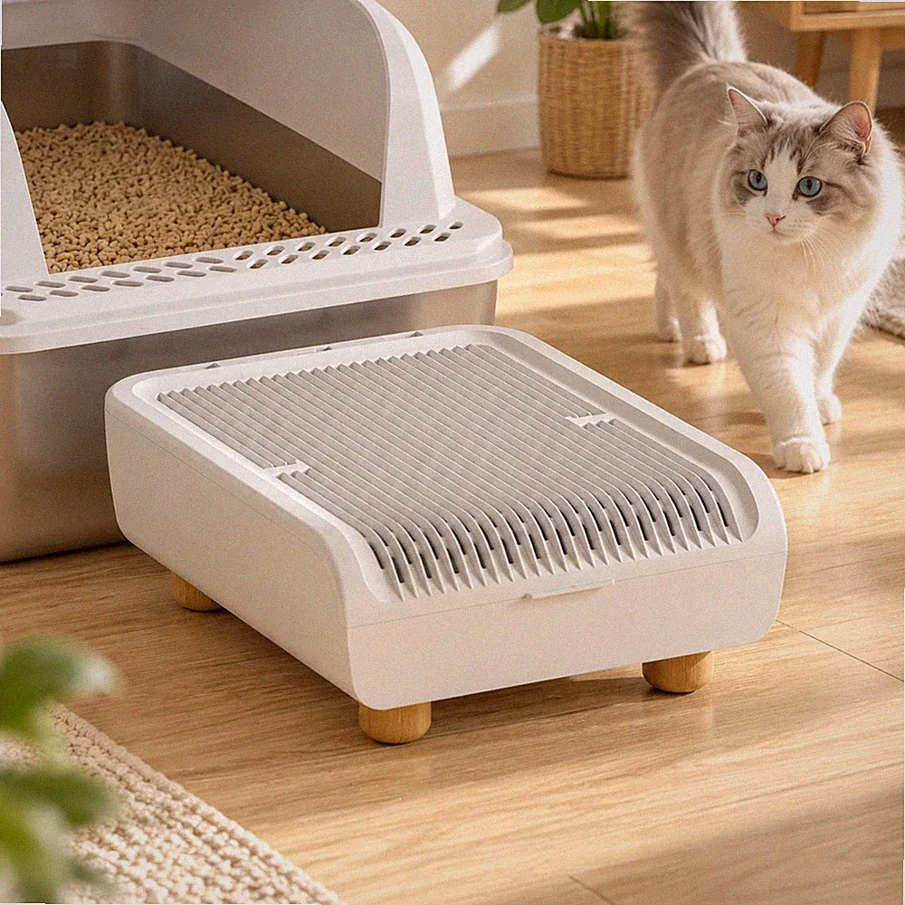 Katzenstreu-Treppe mit Auffangschale Sturdy Katzenstreu-Auffangschale mit Gitter