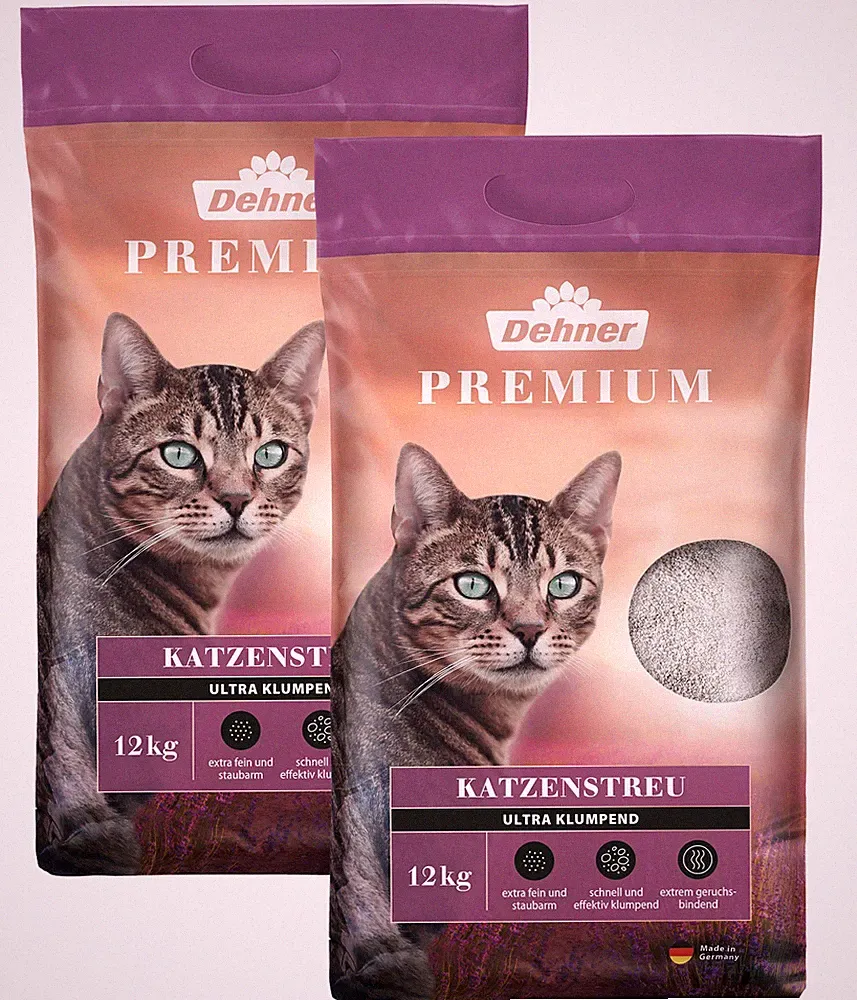 Katzenstreu Ultra klumpend 100% Betonit 2 x 12 kg (24 kg), Dehner Premium