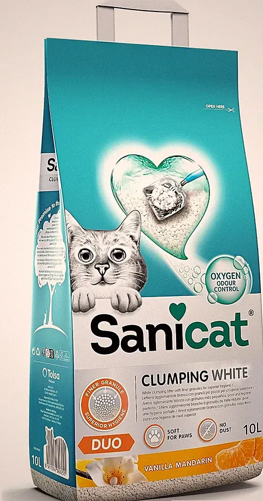 Katzenstreu White Clumping 10L, Vanille Mandarin Duft, Geruchskontrolle