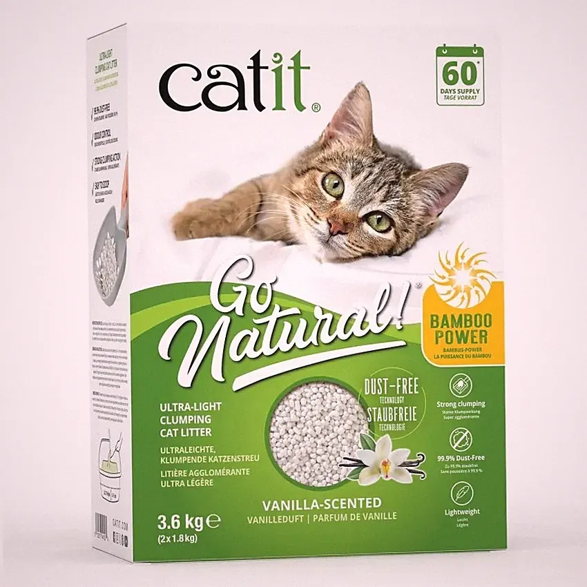 Klumpendes Katzenstreu CATIT Go Natural! Bambuspulver Vanille ultraleicht 3,6 kg