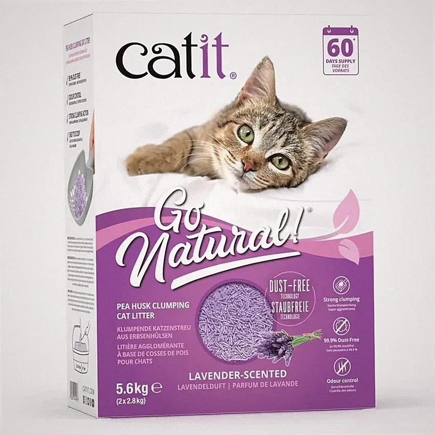 Klumpendes Katzenstreu CATIT Go Natural! Erbsenschalen Lavendelduft staubfrei 5,6 kg