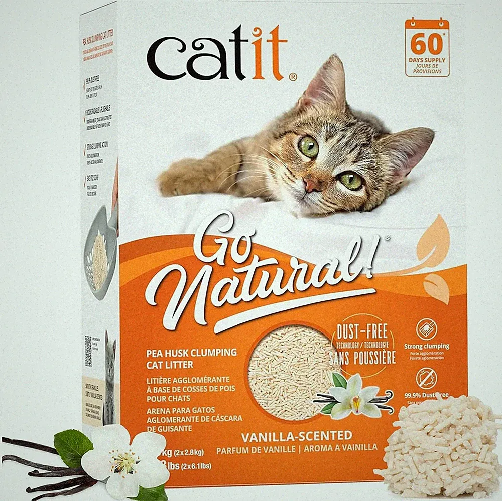 Klumpendes Katzenstreu CATIT Go Natural! Erbsenschalen Vanille Duft Staubfrei 5,6 kg