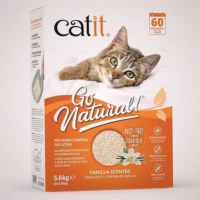 Klumpendes Katzenstreu CATIT Go Natural! Erbsenschalen Vanille Duft Staubfrei 5,6 kg