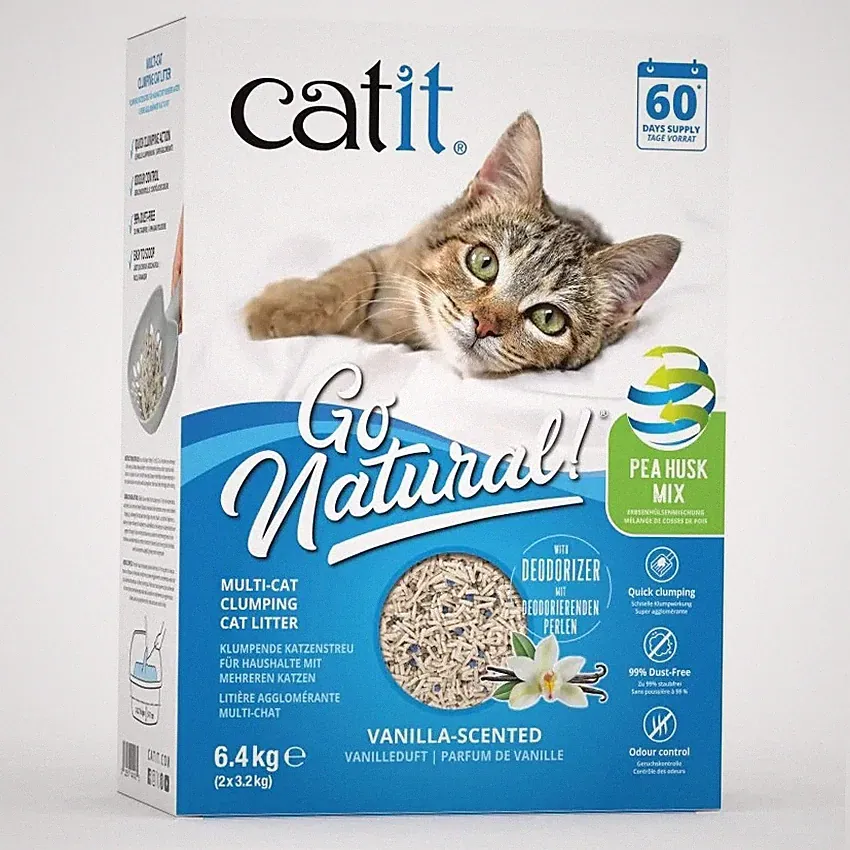 Klumpendes Katzenstreu CATIT Go Natural! Multi-Cat Erbsenschalen Vanille duftend 6,4 kg