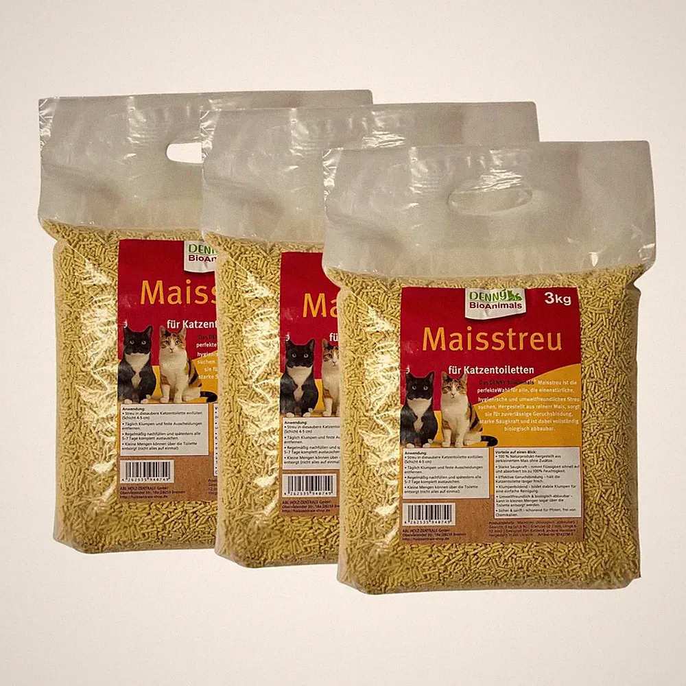 Maisstreu Katzenstreu 9 kg- klumpend, staubfrei, geruchsneutral, 100% Maisfasern