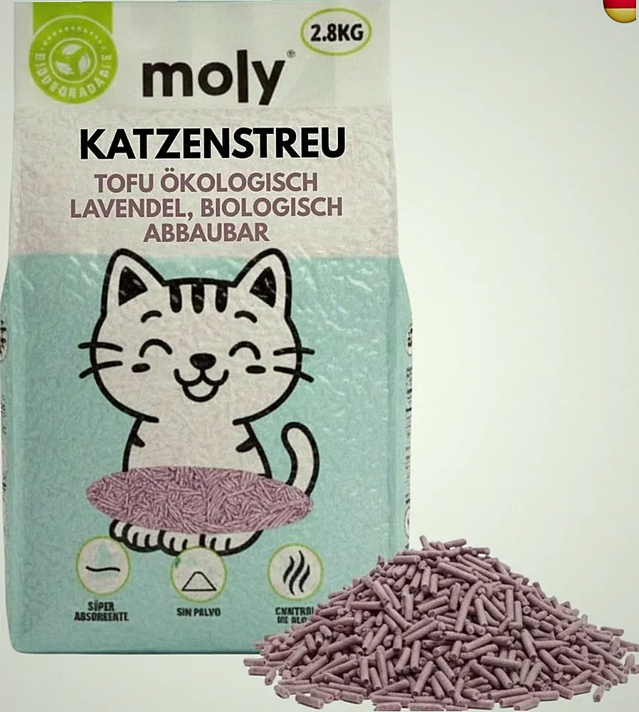 MOLY Ökologischer Katzenstreu aus Mais und Bambus, Lavendelduft, 2,8 kg/6,8 l