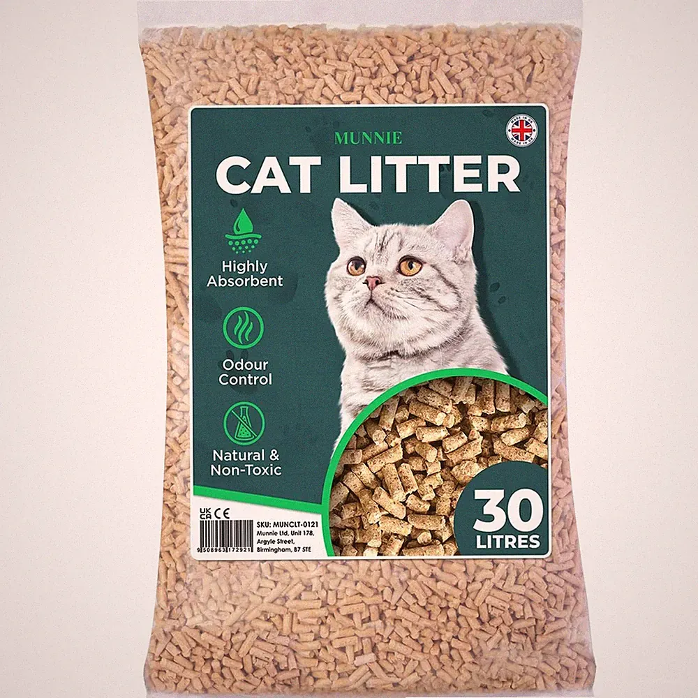 Munnie Katzenstreu 30L biologisch abbaubar staubfrei unparfümiert ultra saugfähig Holz