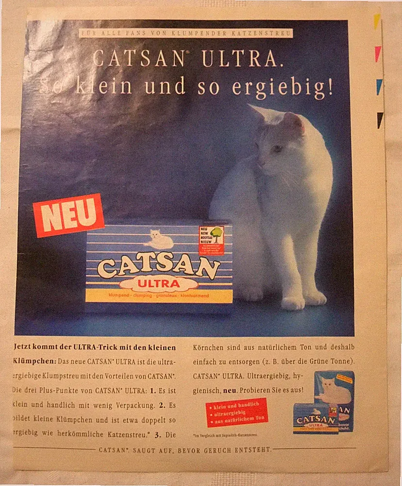 O.1 Catsan Ultra Werbung aus Zeitschrift Katzenstreu Werbung Katze Zeitschrift