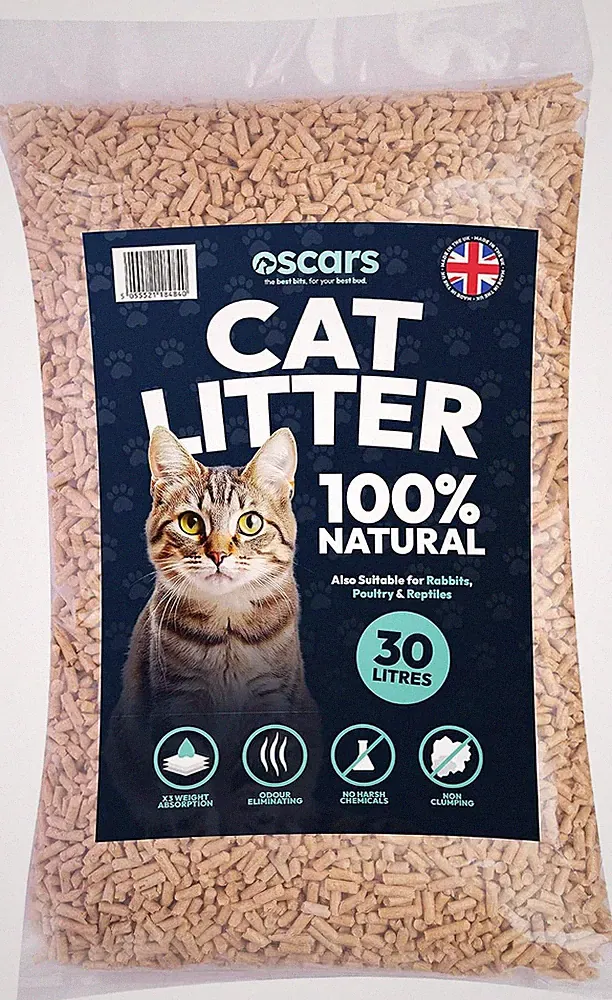 Oscars Katzenstreu 30L - Ultra saugfähige Holzpellets - klumpfrei, staubfrei