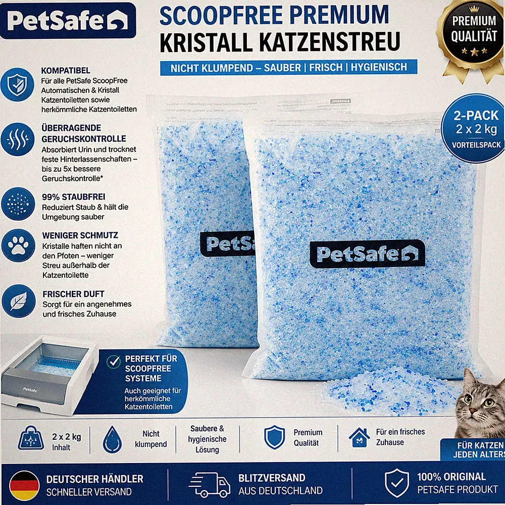 PetSafe ScoopFree Premium Kristall Katzenstreu 2 x 2kg Blau Nicht Klumpend für A