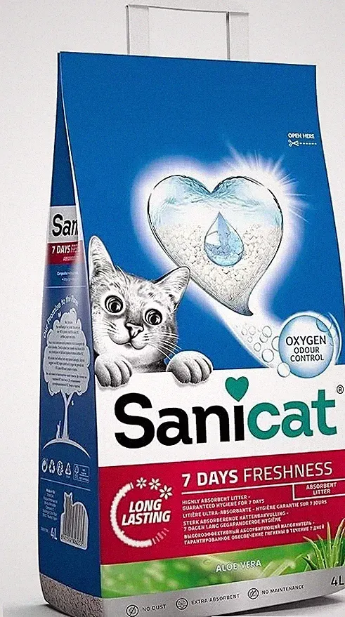 Sanicat-Classic Katzenstreu mit Aloe Vera |7 Tage Geruchskontrolle |Schnell,4L Fassungsvermögen